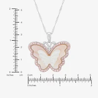 Womens Pink Mother Of Pearl Sterling Silver Butterfly Pendant Necklaces