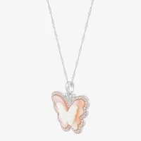 Womens Pink Mother Of Pearl Sterling Silver Butterfly Pendant Necklaces