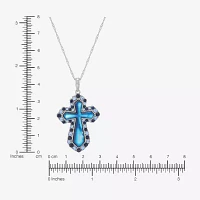 Womens Blue Mother Of Pearl Sterling Silver Cross Pendant Necklaces