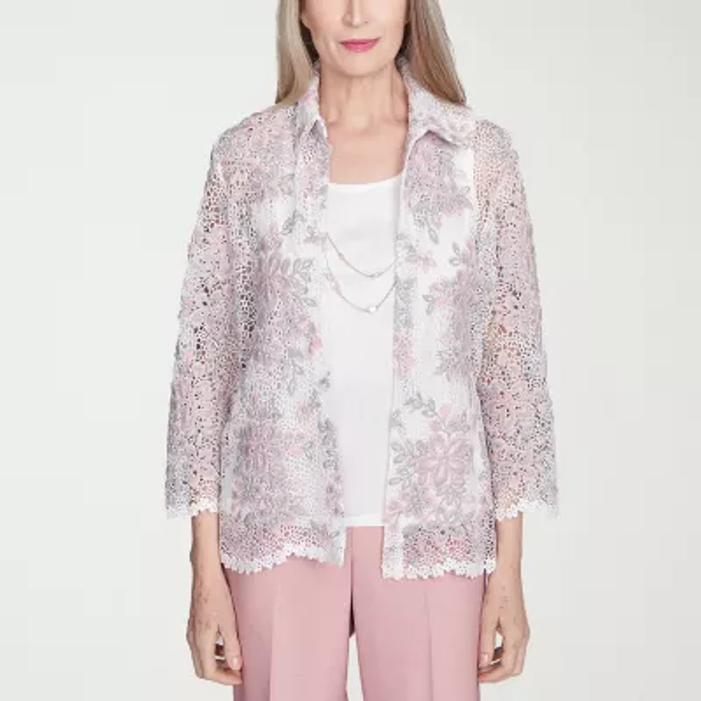 Alfred Dunner Estate Of Mind Womens 3/4 Sleeve Layered Top