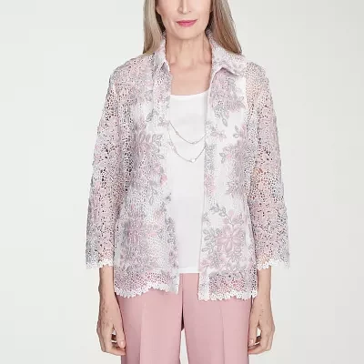 Alfred Dunner Estate Of Mind Womens 3/4 Sleeve Layered Top