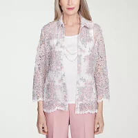Alfred Dunner Estate Of Mind Womens 3/4 Sleeve Layered Top