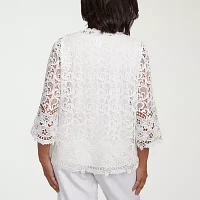 Alfred Dunner Estate Of Mind Womens Crew Neck 3/4 Sleeve Layered Top
