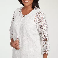 Alfred Dunner Estate Of Mind Womens Crew Neck 3/4 Sleeve Layered Top
