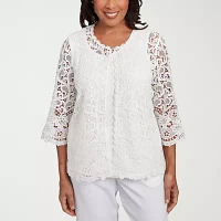 Alfred Dunner Estate Of Mind Womens Crew Neck 3/4 Sleeve Layered Top