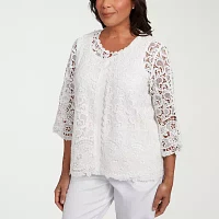 Alfred Dunner Estate Of Mind Womens Crew Neck 3/4 Sleeve Layered Top