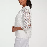 Alfred Dunner Estate Of Mind Womens Crew Neck 3/4 Sleeve Layered Top