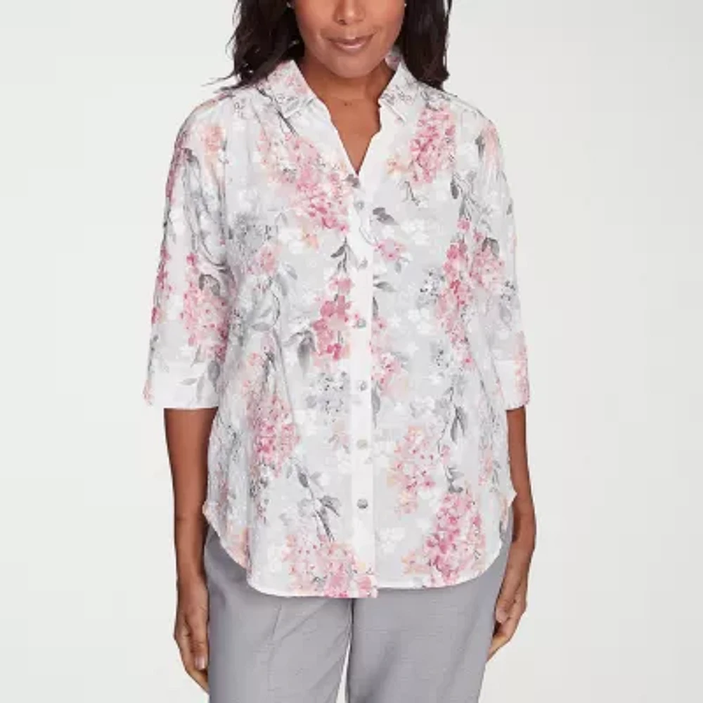 Alfred Dunner Estate Of Mind Womens 3/4 Sleeve Blouse