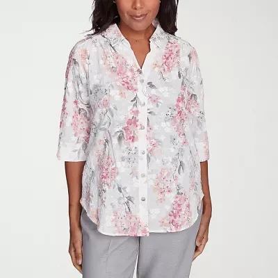 Alfred Dunner Estate Of Mind Womens 3/4 Sleeve Blouse