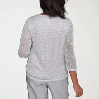 Alfred Dunner Estate Of Mind Womens Split Crew Neck 3/4 Sleeve Blouse