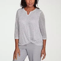Alfred Dunner Estate Of Mind Womens Split Crew Neck 3/4 Sleeve Blouse