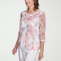 Alfred Dunner Estate Of Mind Womens Crew Neck 3/4 Sleeve T-Shirt