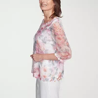 Alfred Dunner Estate Of Mind Womens Crew Neck 3/4 Sleeve T-Shirt