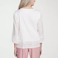 Alfred Dunner Estate Of Mind Womens Crew Neck 3/4 Sleeve T-Shirt