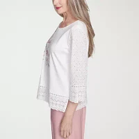 Alfred Dunner Estate Of Mind Womens Crew Neck 3/4 Sleeve T-Shirt