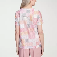 Alfred Dunner Estate Of Mind Womens Crew Neck Short Sleeve T-Shirt