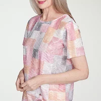 Alfred Dunner Estate Of Mind Womens Crew Neck Short Sleeve T-Shirt