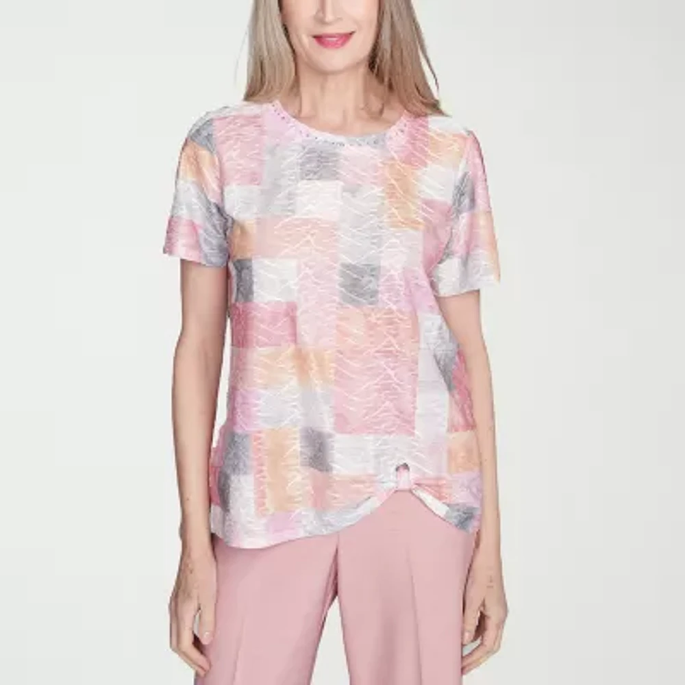 Alfred Dunner Estate Of Mind Womens Crew Neck Short Sleeve T-Shirt