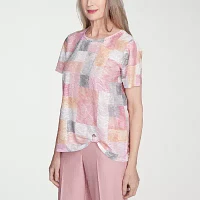 Alfred Dunner Estate Of Mind Womens Crew Neck Short Sleeve T-Shirt