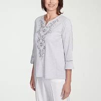 Alfred Dunner Estate Of Mind Womens Split Crew Neck 3/4 Sleeve T-Shirt