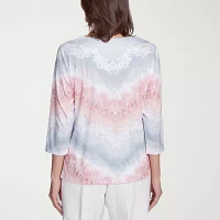 Alfred Dunner Estate Of Mind Womens Round Neck 3/4 Sleeve T-Shirt