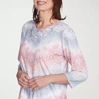 Alfred Dunner Estate Of Mind Womens Round Neck 3/4 Sleeve T-Shirt
