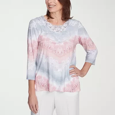 Alfred Dunner Estate Of Mind Womens Round Neck 3/4 Sleeve T-Shirt