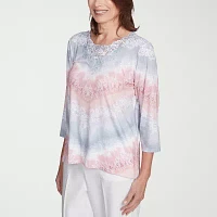 Alfred Dunner Estate Of Mind Womens Round Neck 3/4 Sleeve T-Shirt