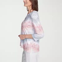 Alfred Dunner Estate Of Mind Womens Round Neck 3/4 Sleeve T-Shirt