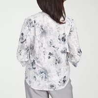 Alfred Dunner Estate Of Mind Womens Split Crew Neck 3/4 Sleeve T-Shirt