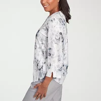 Alfred Dunner Estate Of Mind Womens Split Crew Neck 3/4 Sleeve T-Shirt