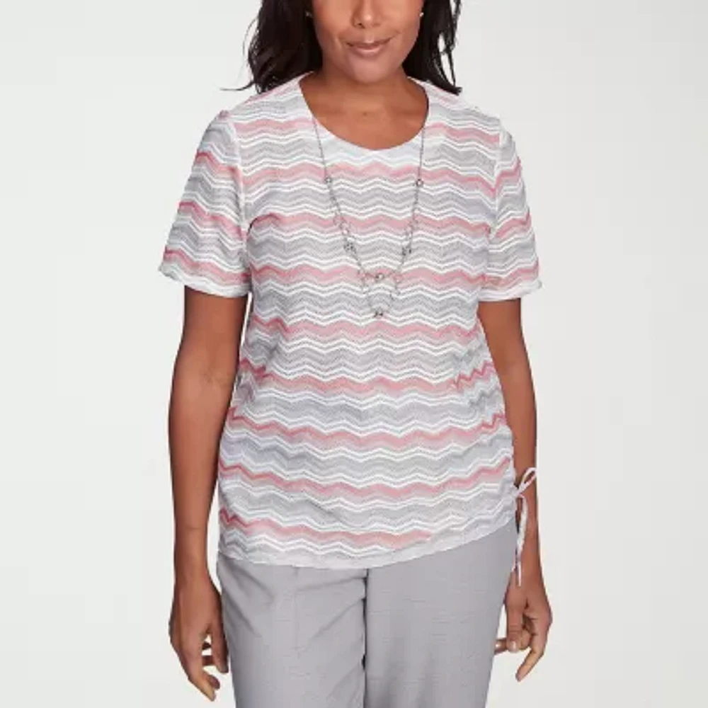 Alfred Dunner Estate Of Mind Womens Crew Neck Short Sleeve T-Shirt