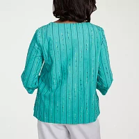 Alfred Dunner Nantucket Womens Crew Neck 3/4 Sleeve Blouse