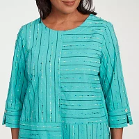 Alfred Dunner Nantucket Womens Crew Neck 3/4 Sleeve Blouse