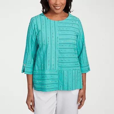 Alfred Dunner Nantucket Womens Crew Neck 3/4 Sleeve Blouse