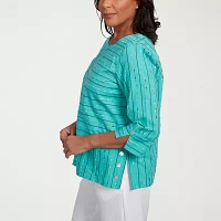 Alfred Dunner Nantucket Womens Crew Neck 3/4 Sleeve Blouse