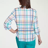 Alfred Dunner Nantucket Womens 3/4 Sleeve Button-Down Shirt