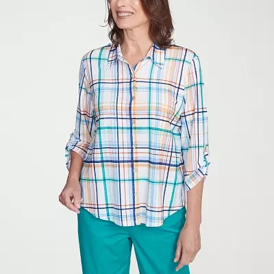Alfred Dunner Nantucket Womens 3/4 Sleeve Button-Down Shirt