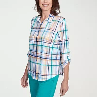 Alfred Dunner Nantucket Womens 3/4 Sleeve Button-Down Shirt
