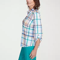 Alfred Dunner Nantucket Womens 3/4 Sleeve Button-Down Shirt
