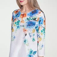 Alfred Dunner Nantucket Womens Crew Neck 3/4 Sleeve T-Shirt