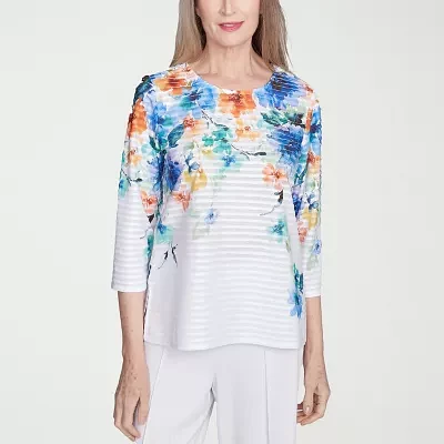 Alfred Dunner Nantucket Womens Crew Neck 3/4 Sleeve T-Shirt
