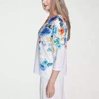 Alfred Dunner Nantucket Womens Crew Neck 3/4 Sleeve T-Shirt