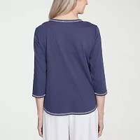 Alfred Dunner Nantucket Womens Crew Neck 3/4 Sleeve T-Shirt