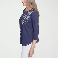 Alfred Dunner Nantucket Womens Crew Neck 3/4 Sleeve T-Shirt