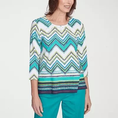 Alfred Dunner Nantucket Womens Crew Neck 3/4 Sleeve T-Shirt