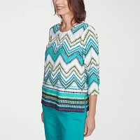 Alfred Dunner Nantucket Womens Crew Neck 3/4 Sleeve T-Shirt