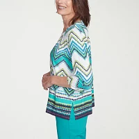 Alfred Dunner Nantucket Womens Crew Neck 3/4 Sleeve T-Shirt