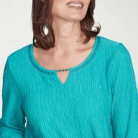Alfred Dunner Nantucket Womens Split Crew Neck 3/4 Sleeve T-Shirt