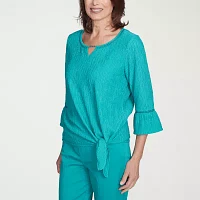 Alfred Dunner Nantucket Womens Split Crew Neck 3/4 Sleeve T-Shirt